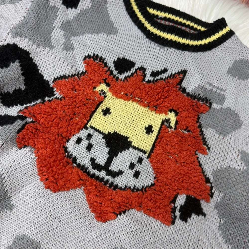 SHEIN Youth Boy Size 7 Lion Sweater - Gray and Black
